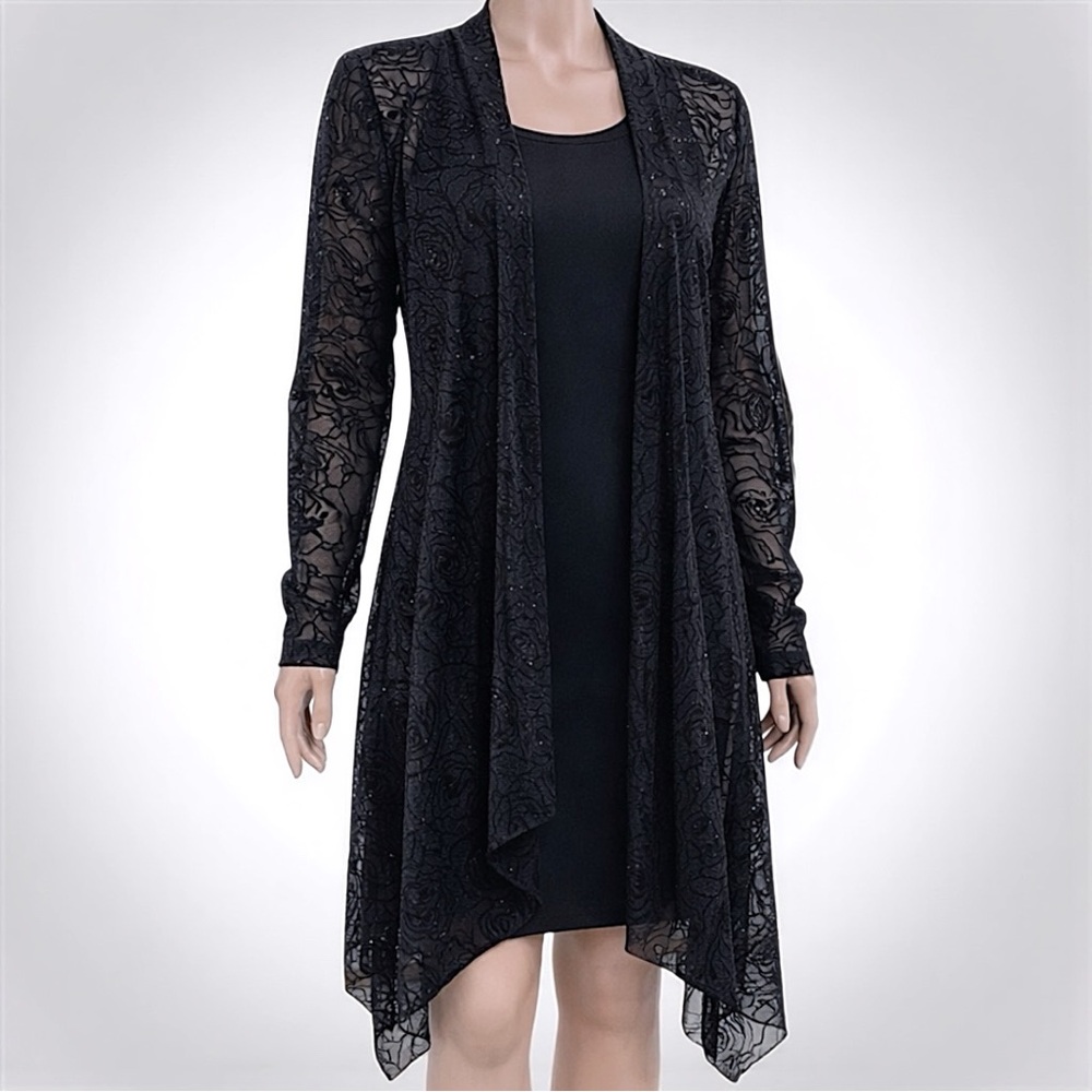Bianca Nygard Black Sheer Sparkly Rosette Mesh Cardigan